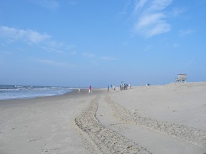 tracks in the sand made by GROVER2's tank treads